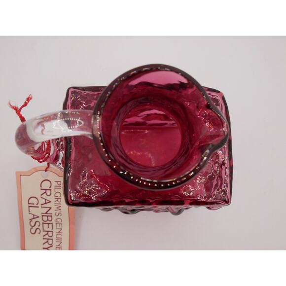 Vintage Hand Blown Pilgrim Crinkle Glass Cranberry Small Pitcher - Picture 6 of 16
